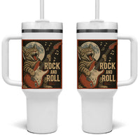 Funny Rock And Roll Tumbler With Handle Cat Playing Electric Guitar Music Lover