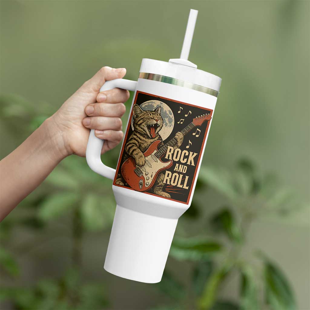 Funny Rock And Roll Tumbler With Handle Cat Playing Electric Guitar Music Lover