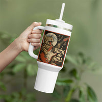 Funny Rock And Roll Tumbler With Handle Cat Playing Electric Guitar Music Lover