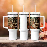 Funny Rock And Roll Tumbler With Handle Cat Playing Electric Guitar Music Lover