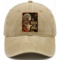 Funny Rock And Roll Washed Cotton Baseball Cap Cat Playing Electric Guitar Music Lover