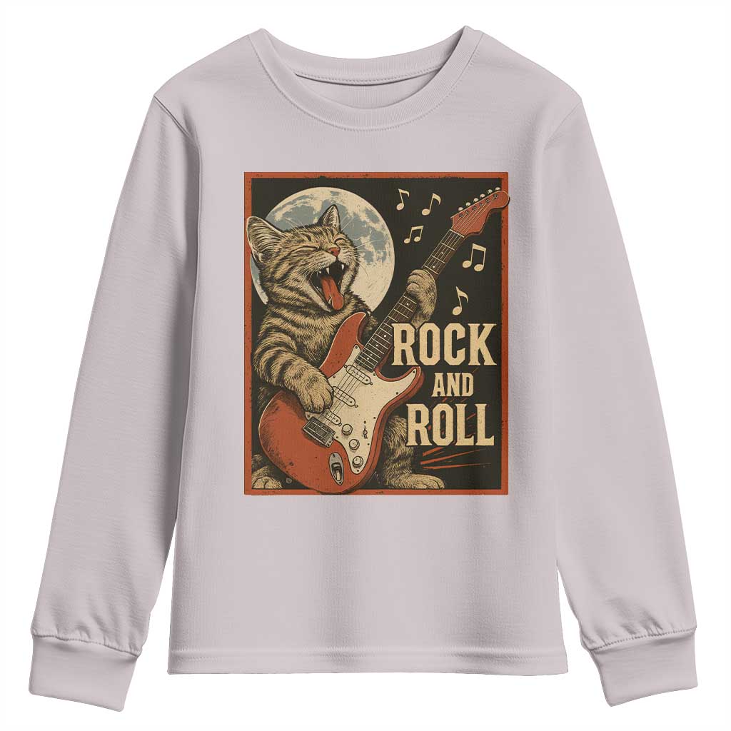 Funny Rock And Roll Youth Sweatshirt Cat Playing Electric Guitar Music Lover - Wonder Print Shop