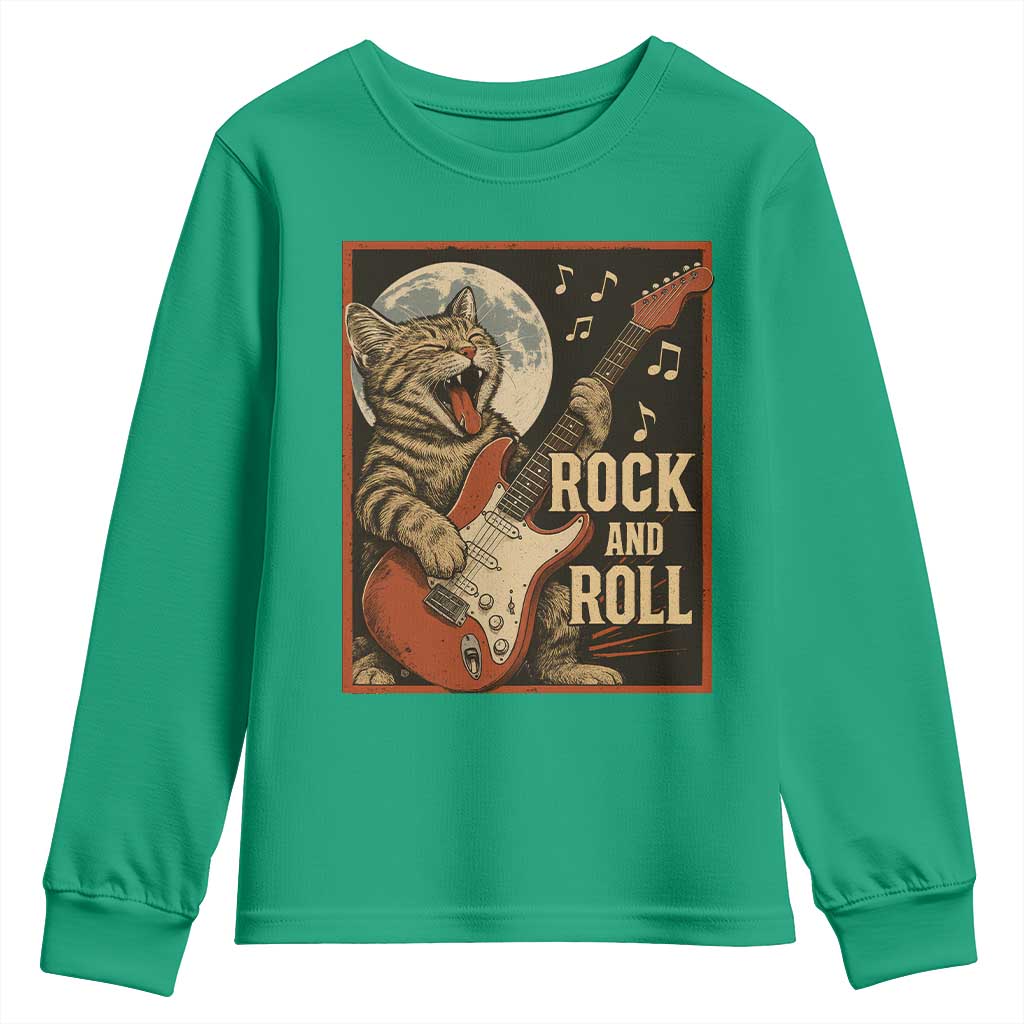 Funny Rock And Roll Youth Sweatshirt Cat Playing Electric Guitar Music Lover - Wonder Print Shop