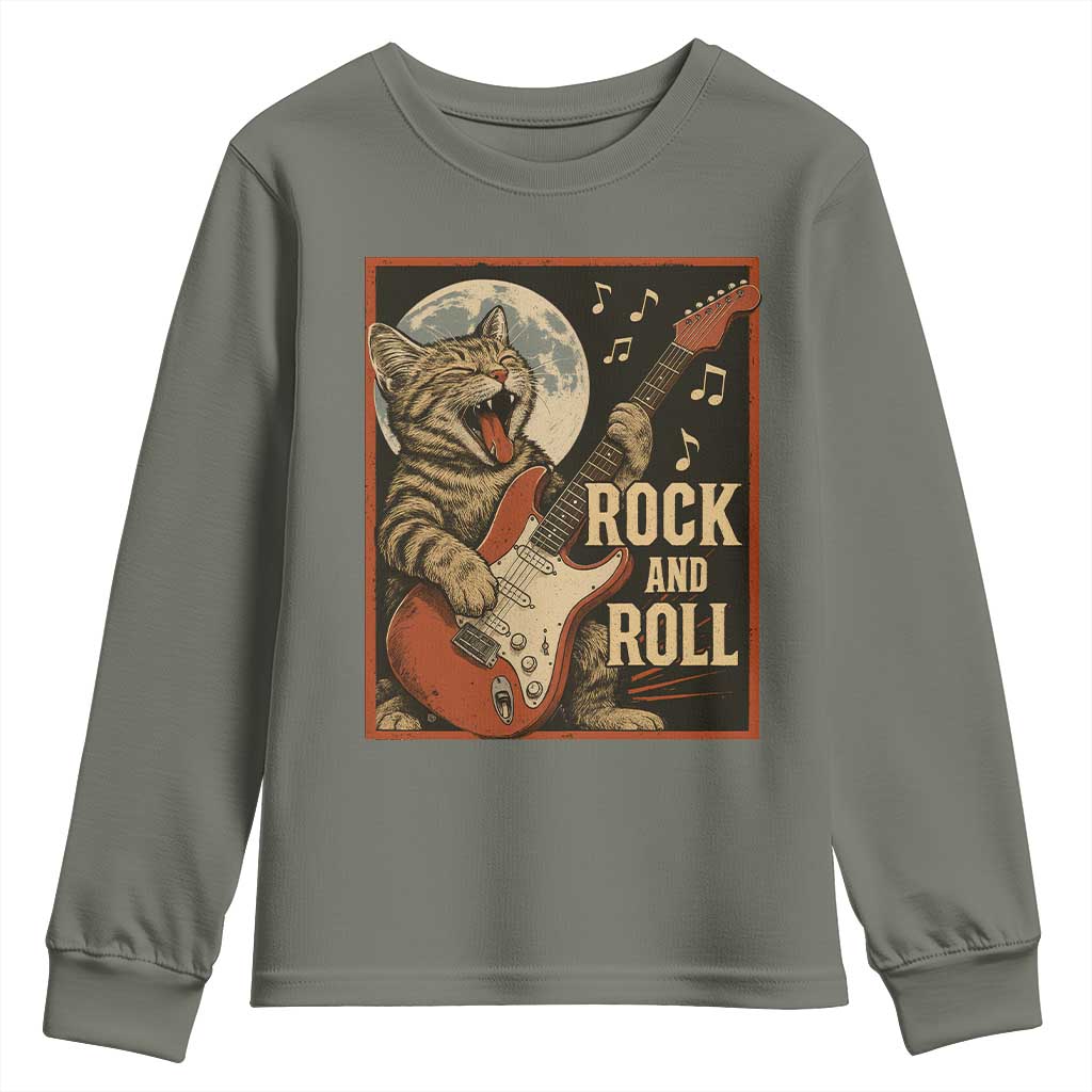 Funny Rock And Roll Youth Sweatshirt Cat Playing Electric Guitar Music Lover - Wonder Print Shop