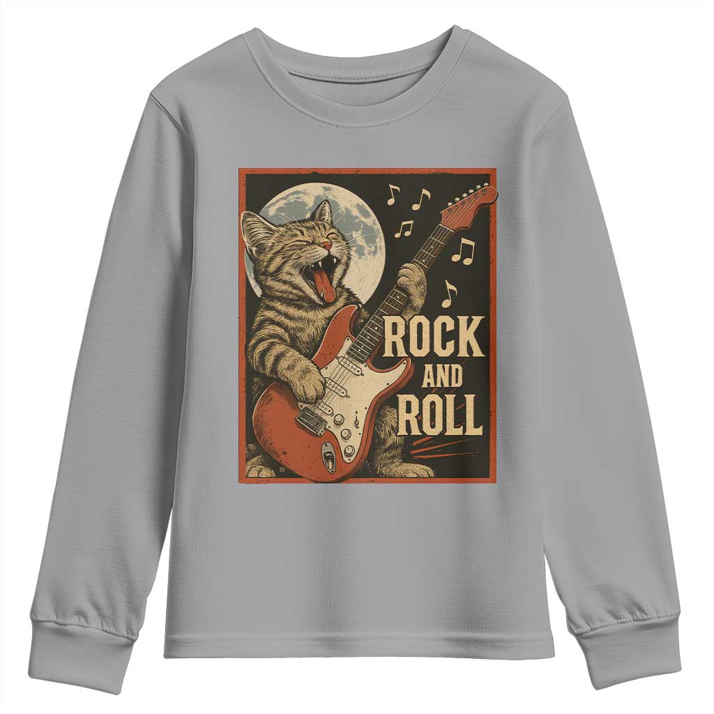 Funny Rock And Roll Youth Sweatshirt Cat Playing Electric Guitar Music Lover - Wonder Print Shop