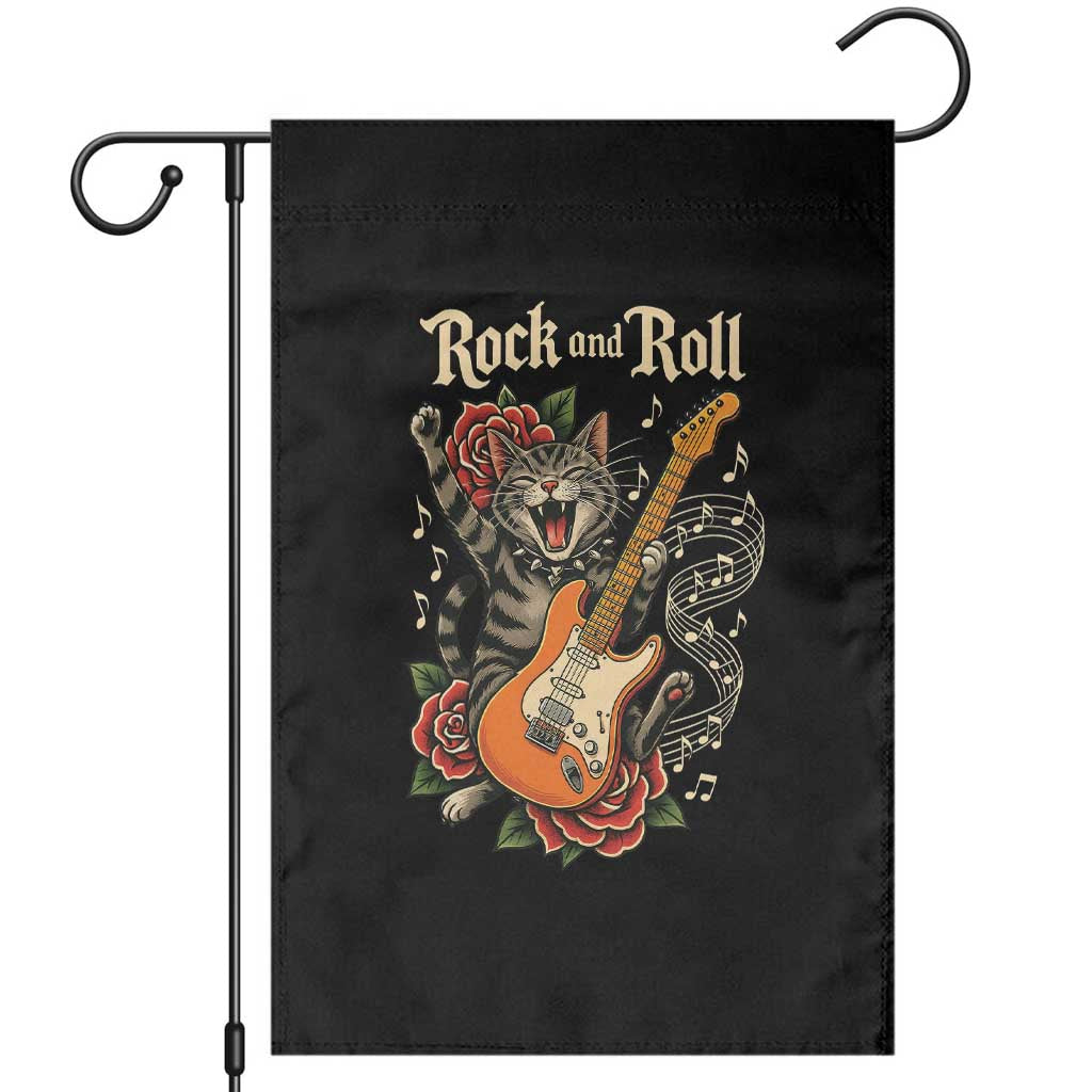 Funny Rock Star Cat Playing Electric Guitar Garden Flag Music Lover - Wonder Print Shop