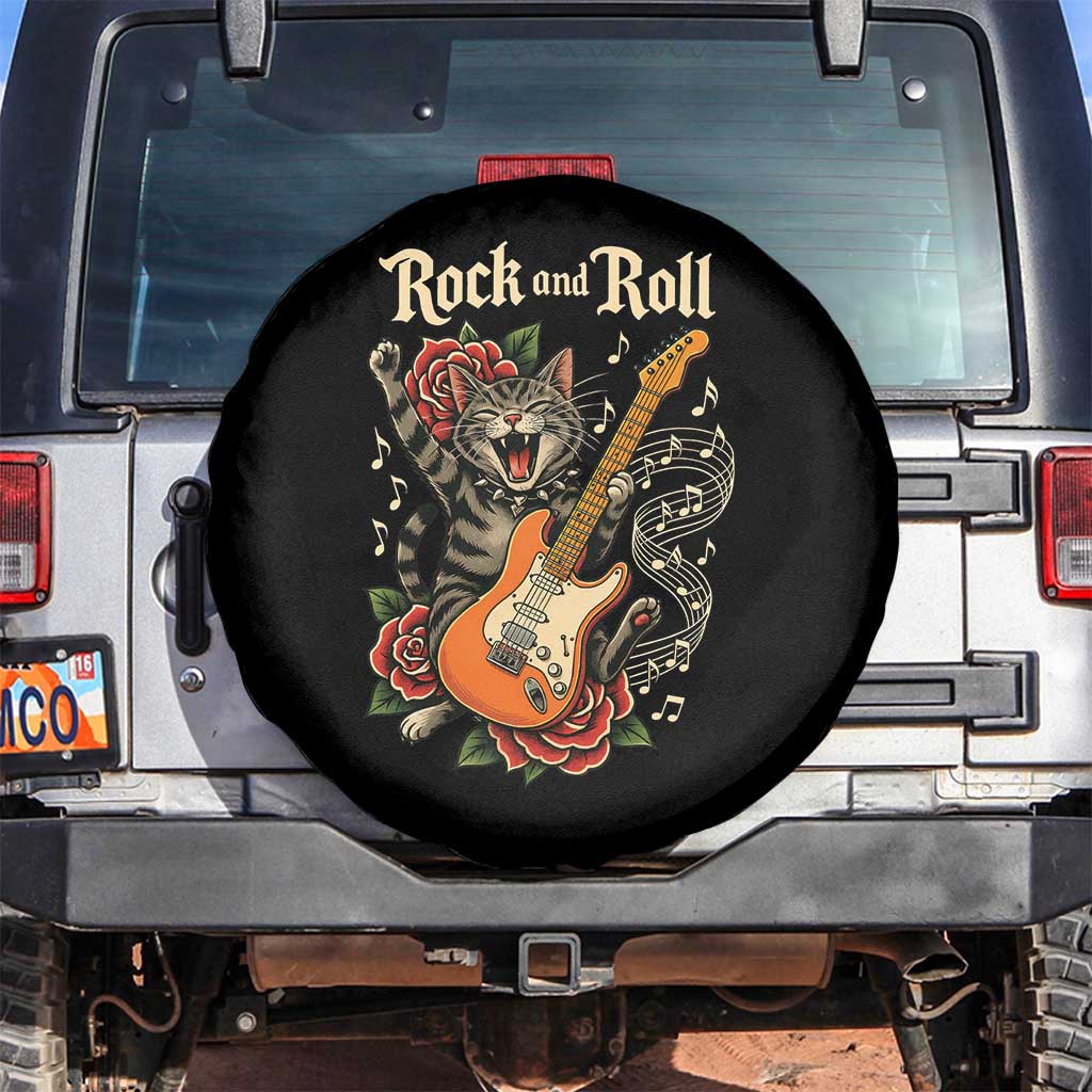 Funny Rock Star Cat Playing Electric Guitar Spare Tire Cover Music Lover - Wonder Print Shop