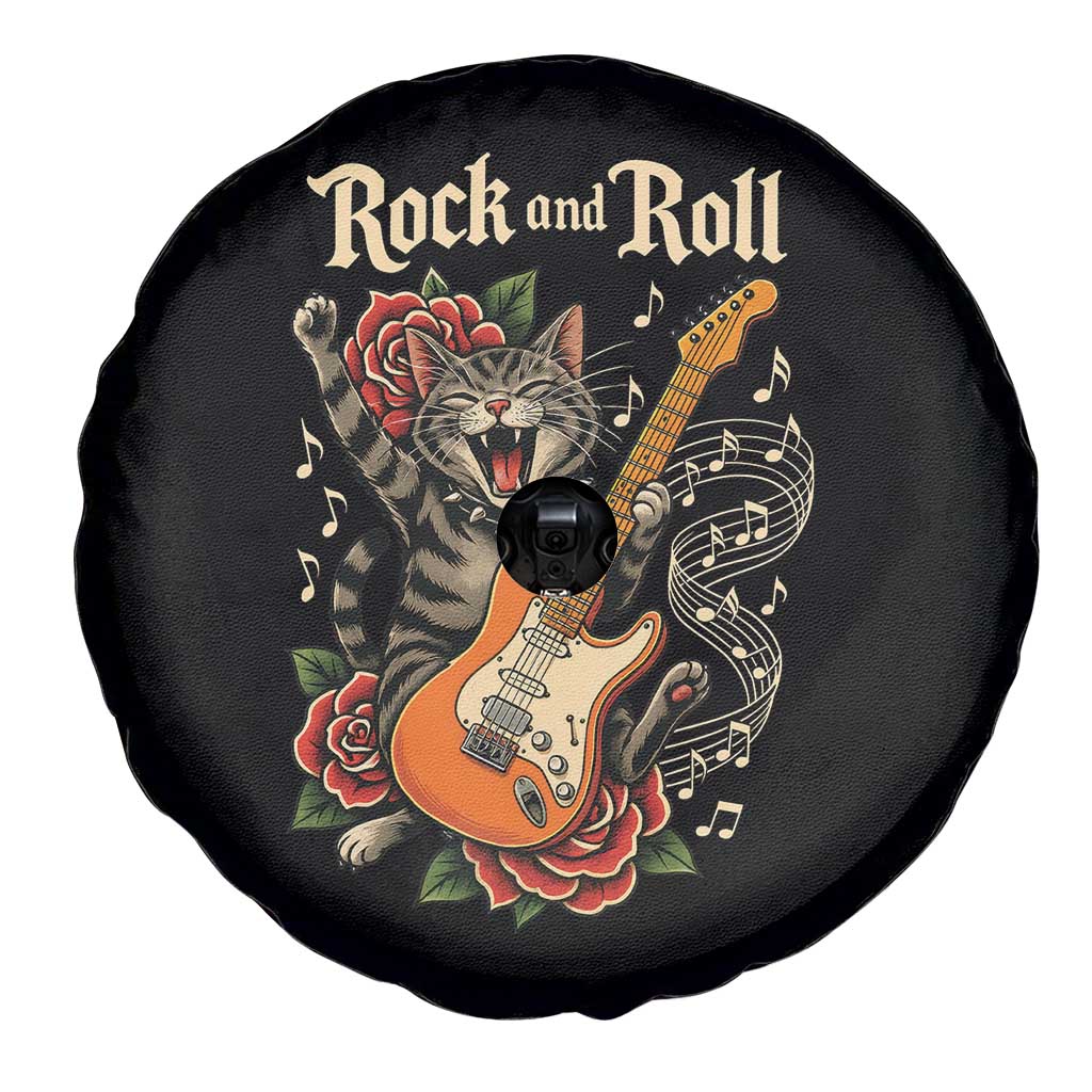 Funny Rock Star Cat Playing Electric Guitar Spare Tire Cover Music Lover - Wonder Print Shop