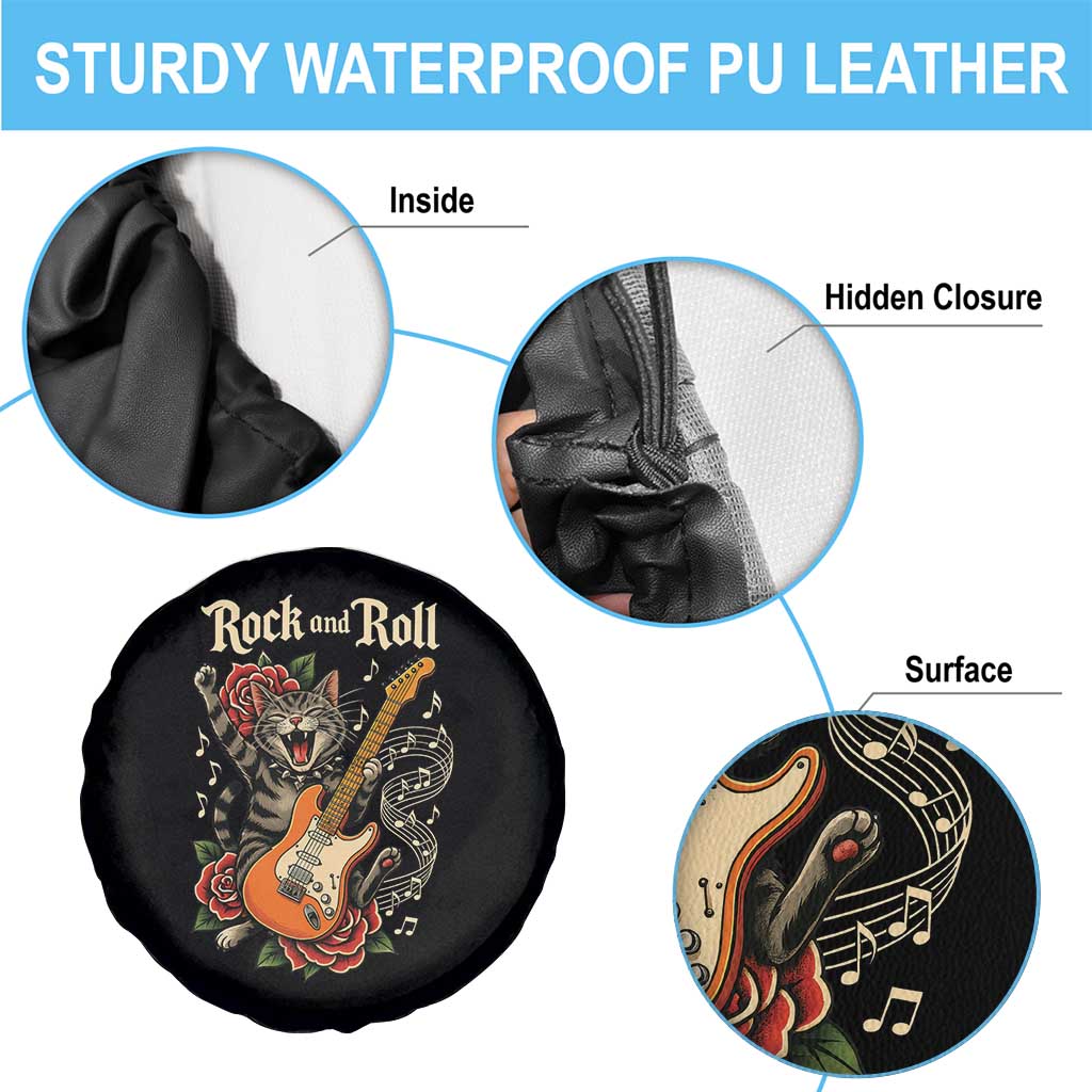 Funny Rock Star Cat Playing Electric Guitar Spare Tire Cover Music Lover - Wonder Print Shop