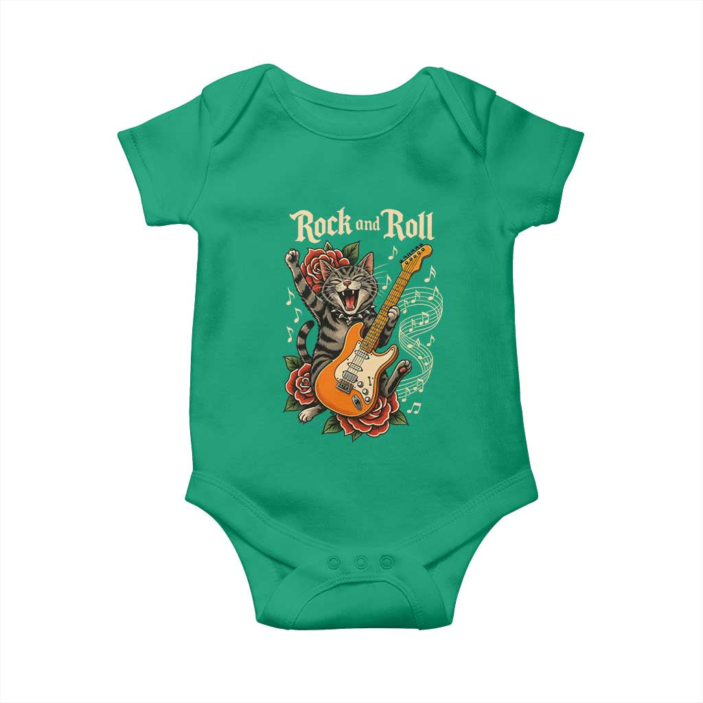 Funny Rock Star Cat Playing Electric Guitar Baby Onesie Music Lover - Wonder Print Shop