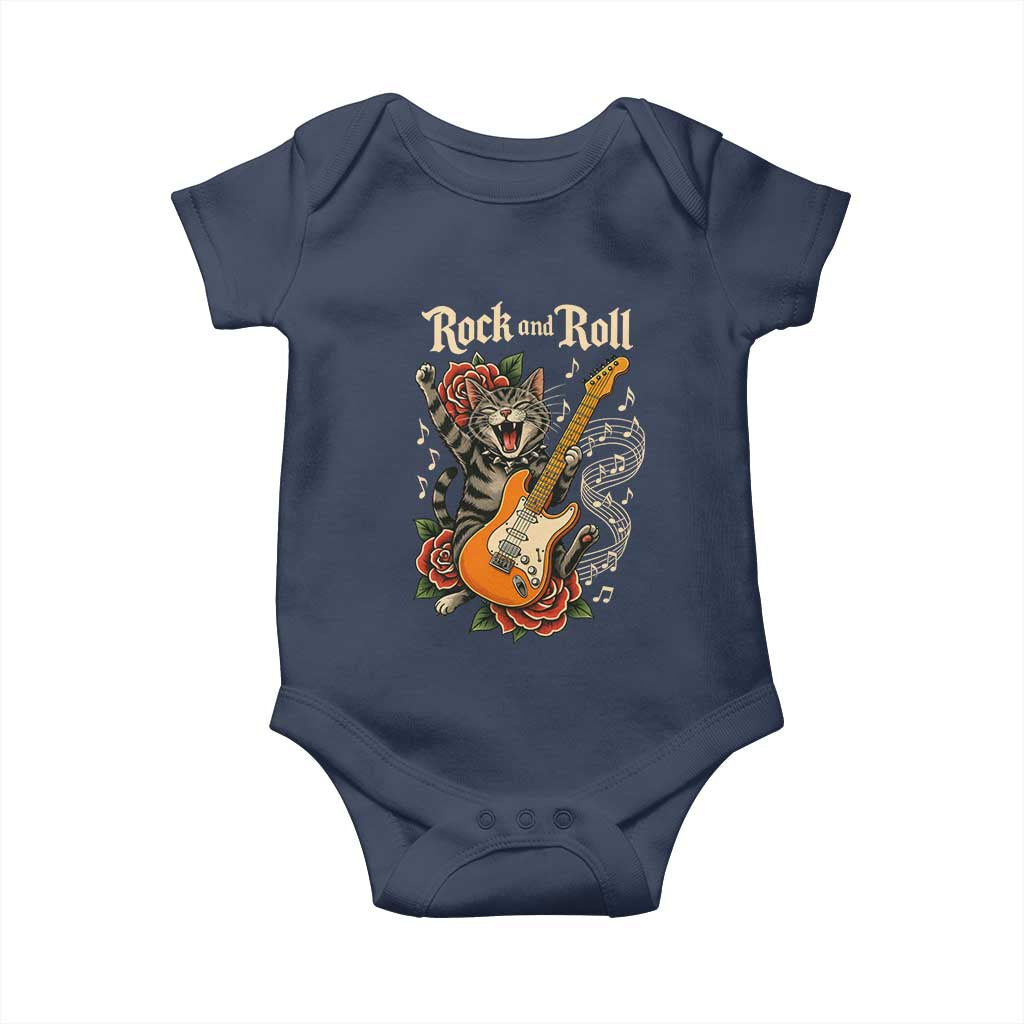 Funny Rock Star Cat Playing Electric Guitar Baby Onesie Music Lover - Wonder Print Shop