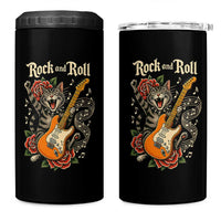 Funny Rock Star Cat Playing Electric Guitar 4 in 1 Can Cooler Tumbler Music Lover