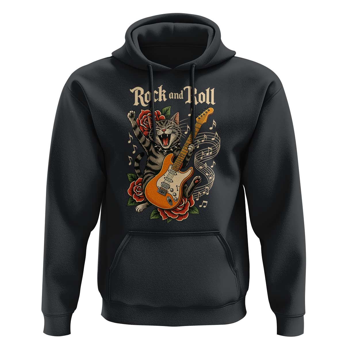 Funny Rock Star Cat Playing Electric Guitar Hoodie Music Lover - Wonder Print Shop