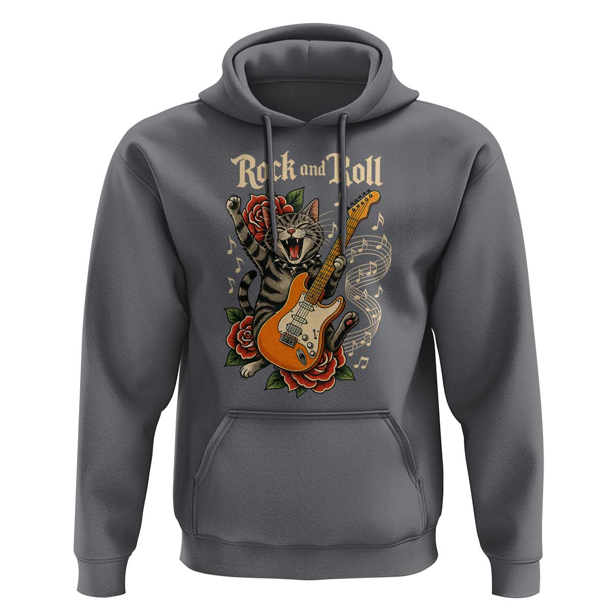 Funny Rock Star Cat Playing Electric Guitar Hoodie Music Lover - Wonder Print Shop