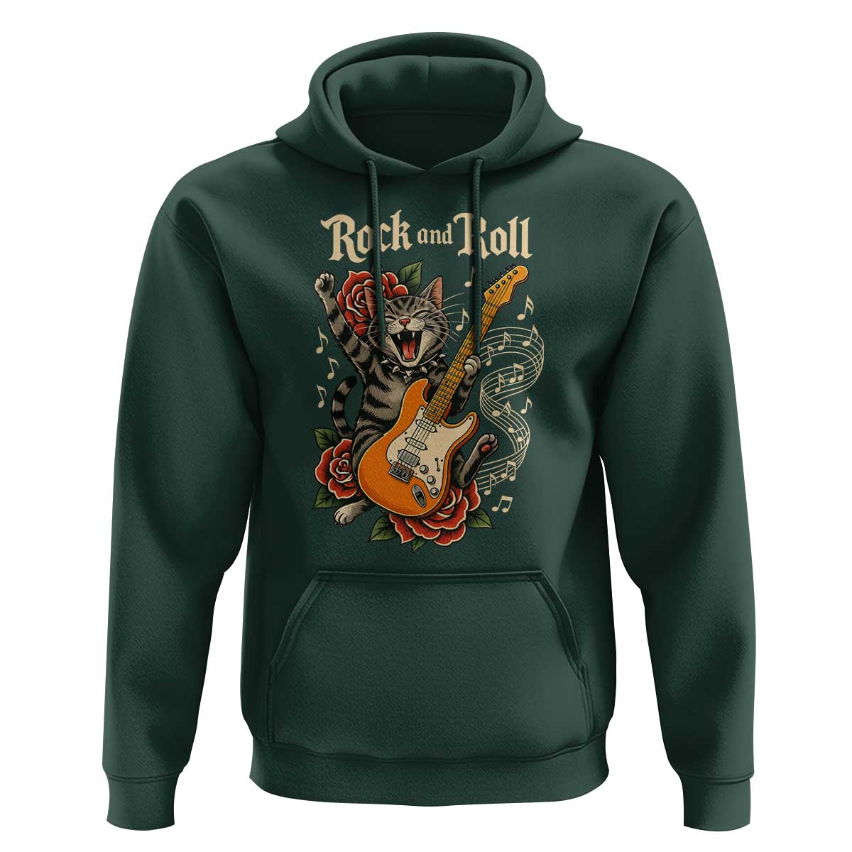 Funny Rock Star Cat Playing Electric Guitar Hoodie Music Lover - Wonder Print Shop
