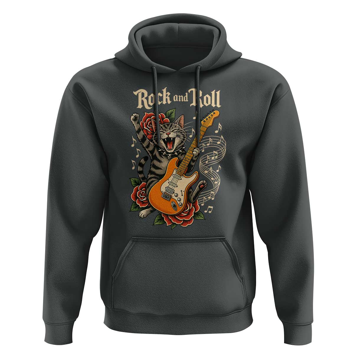 Funny Rock Star Cat Playing Electric Guitar Hoodie Music Lover - Wonder Print Shop