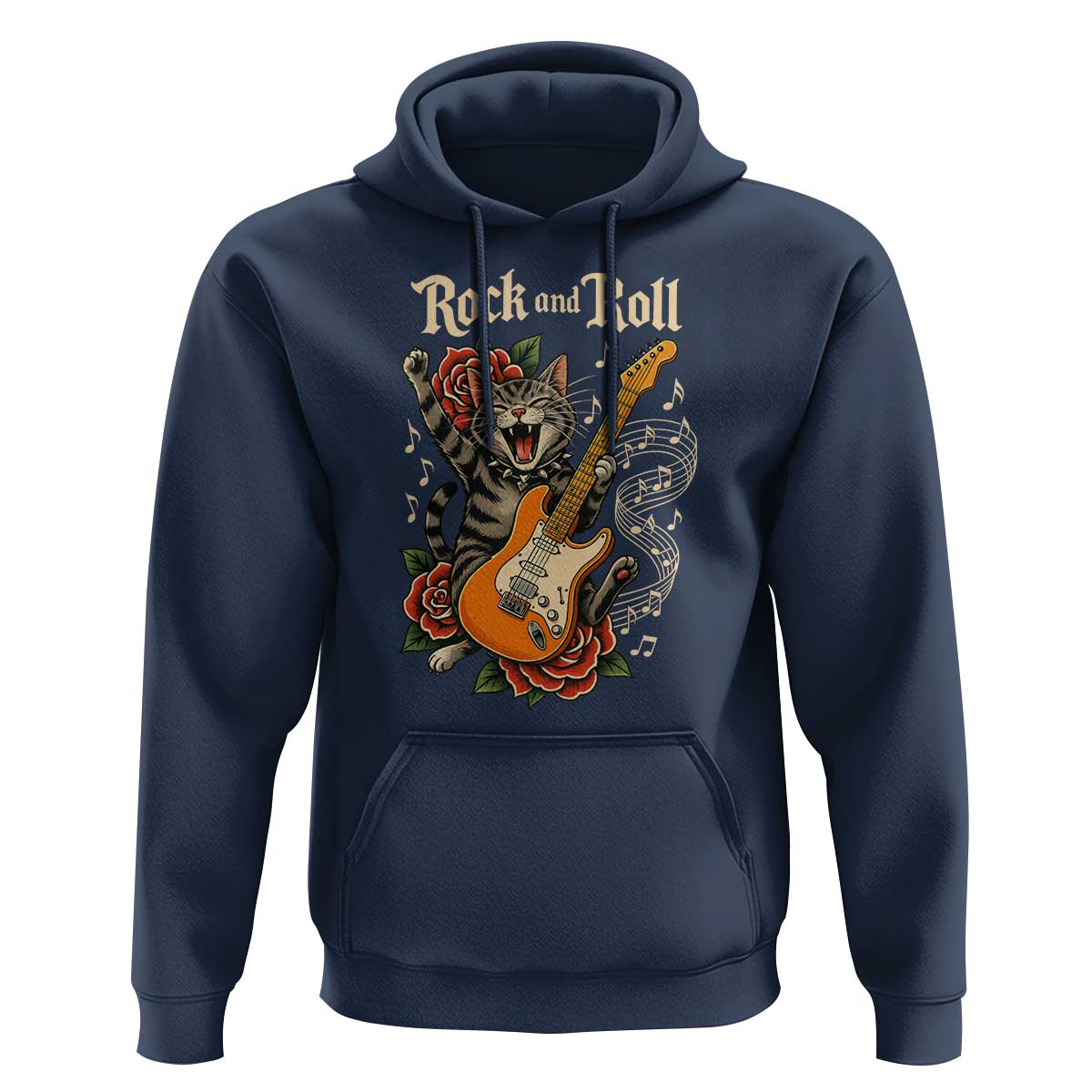 Funny Rock Star Cat Playing Electric Guitar Hoodie Music Lover - Wonder Print Shop