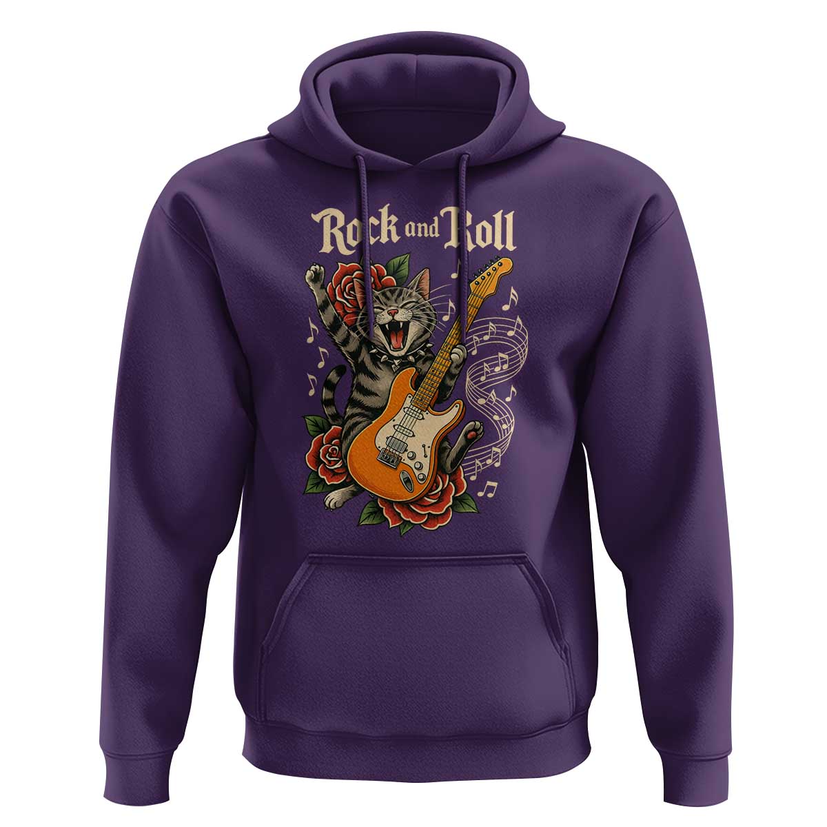 Funny Rock Star Cat Playing Electric Guitar Hoodie Music Lover - Wonder Print Shop