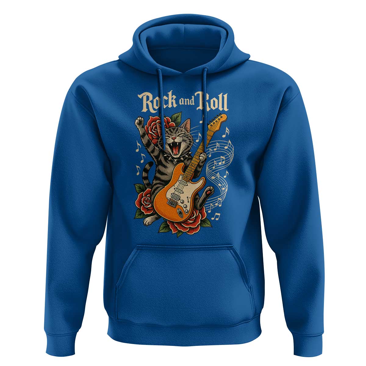 Funny Rock Star Cat Playing Electric Guitar Hoodie Music Lover - Wonder Print Shop