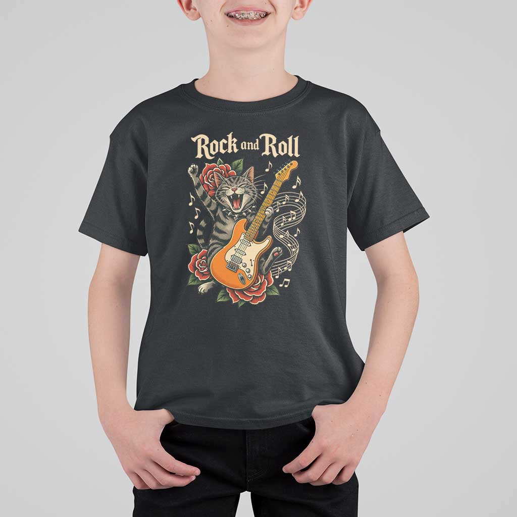 Funny Rock Star Cat Playing Electric Guitar T Shirt For Kid Music Lover - Wonder Print Shop