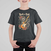 Funny Rock Star Cat Playing Electric Guitar T Shirt For Kid Music Lover - Wonder Print Shop