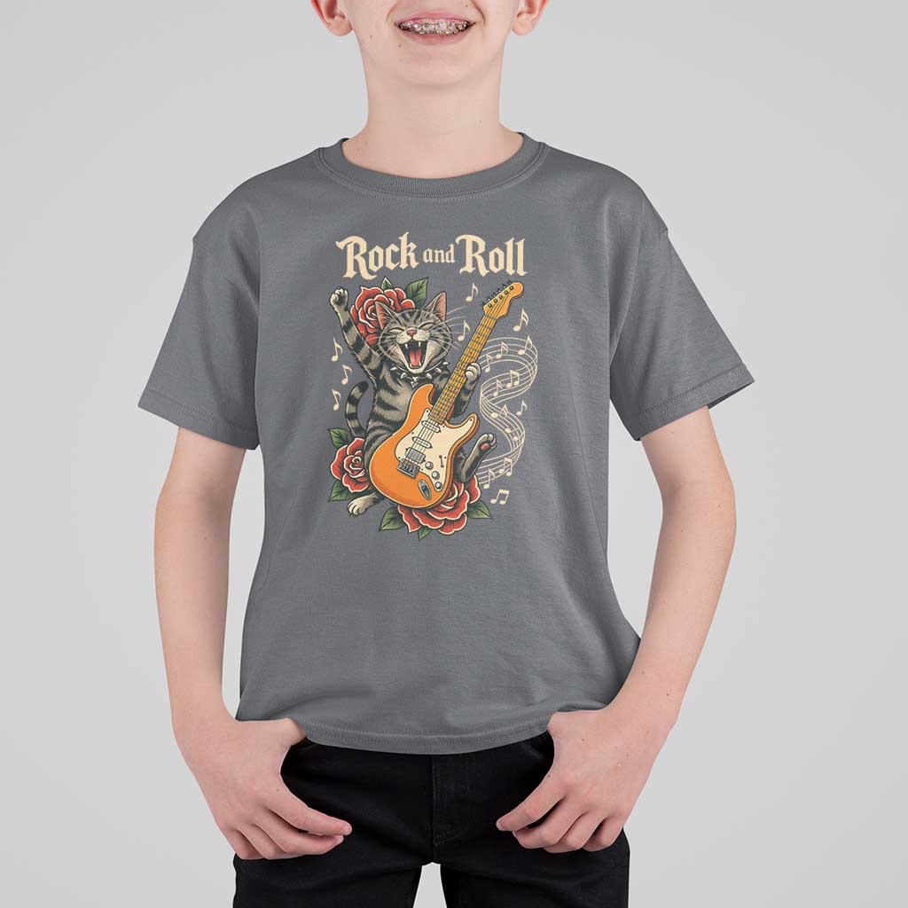 Funny Rock Star Cat Playing Electric Guitar T Shirt For Kid Music Lover - Wonder Print Shop