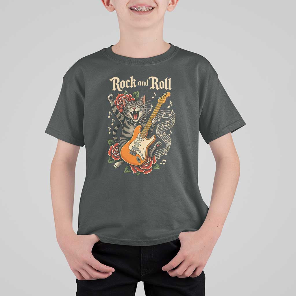 Funny Rock Star Cat Playing Electric Guitar T Shirt For Kid Music Lover - Wonder Print Shop