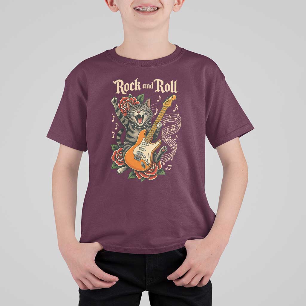 Funny Rock Star Cat Playing Electric Guitar T Shirt For Kid Music Lover - Wonder Print Shop