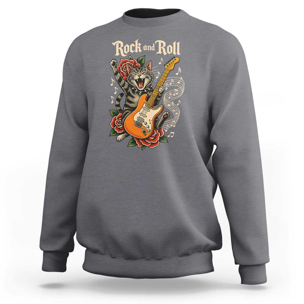 Funny Rock Star Cat Playing Electric Guitar Sweatshirt Music Lover - Wonder Print Shop