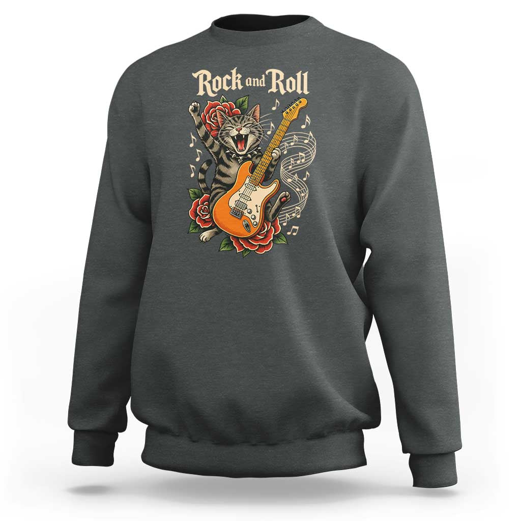 Funny Rock Star Cat Playing Electric Guitar Sweatshirt Music Lover - Wonder Print Shop