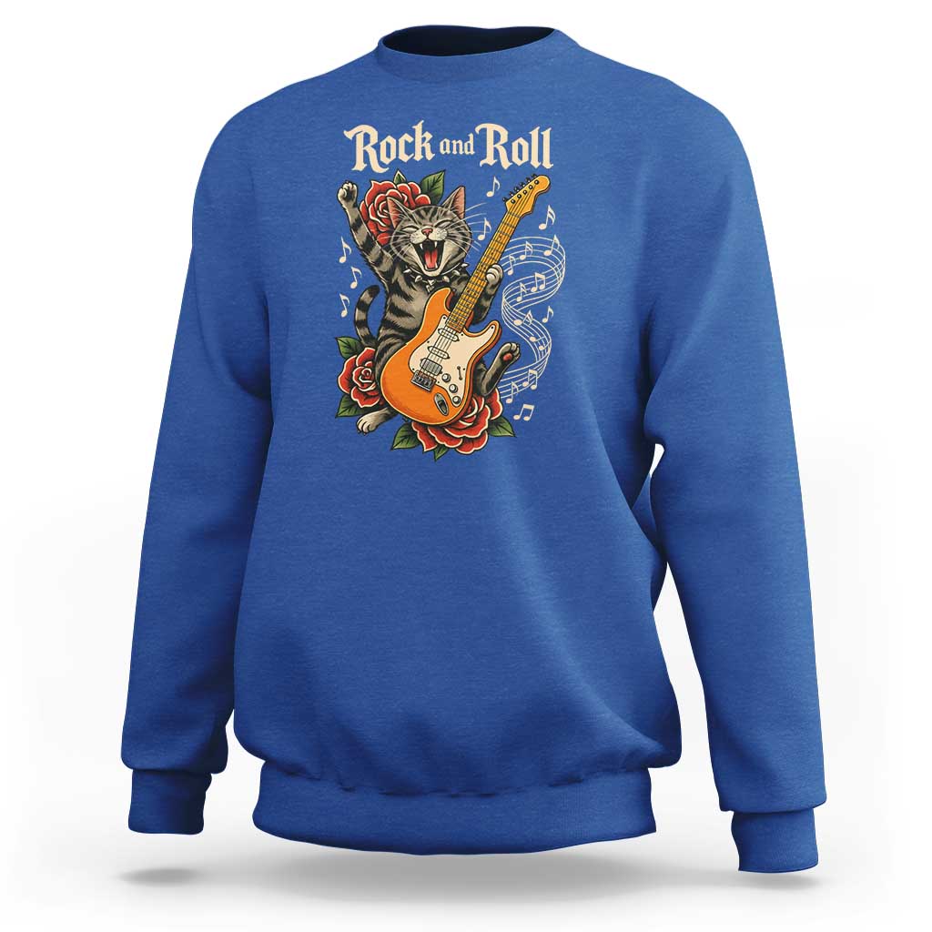Funny Rock Star Cat Playing Electric Guitar Sweatshirt Music Lover - Wonder Print Shop