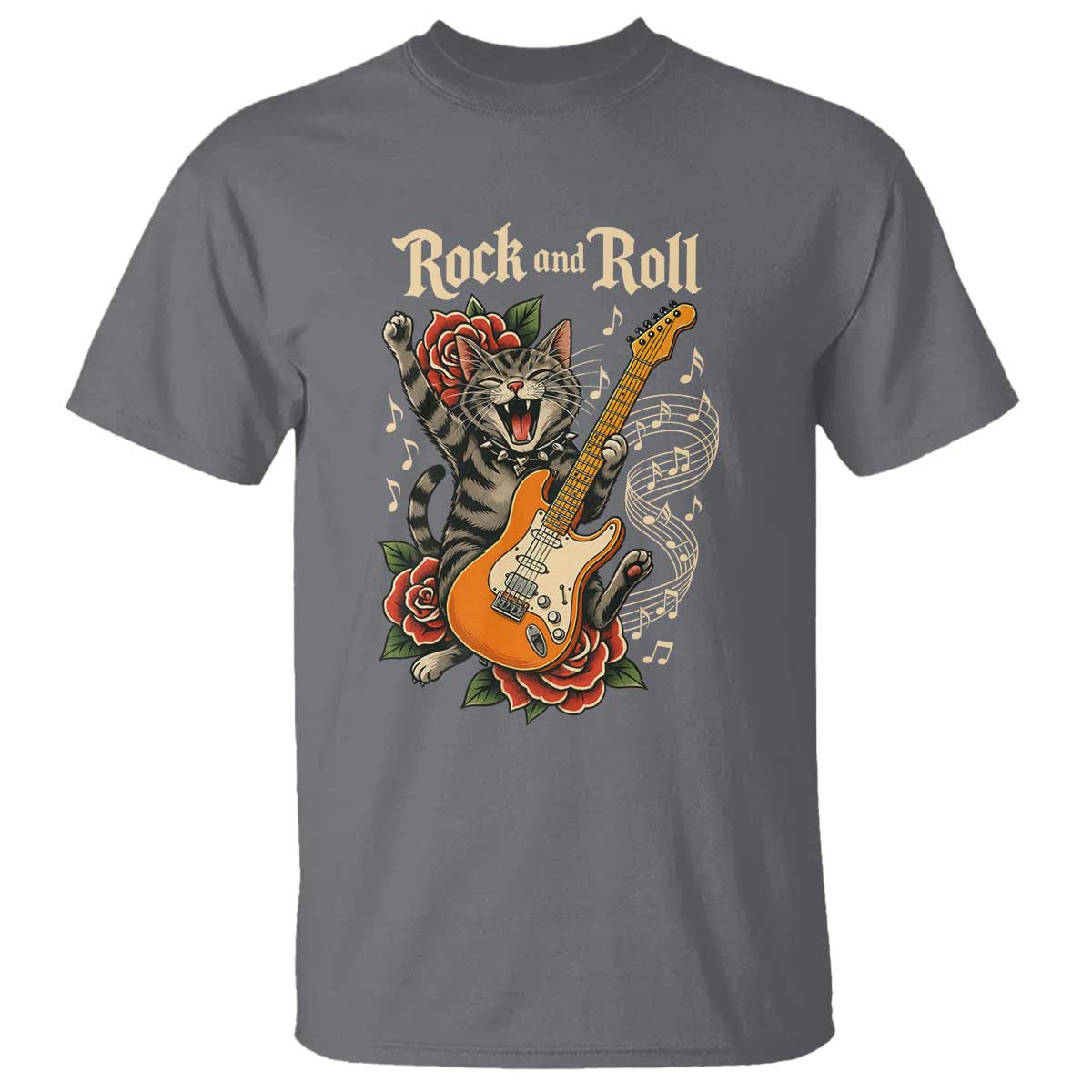 Funny Rock Star Cat Playing Electric Guitar T Shirt Music Lover - Wonder Print Shop