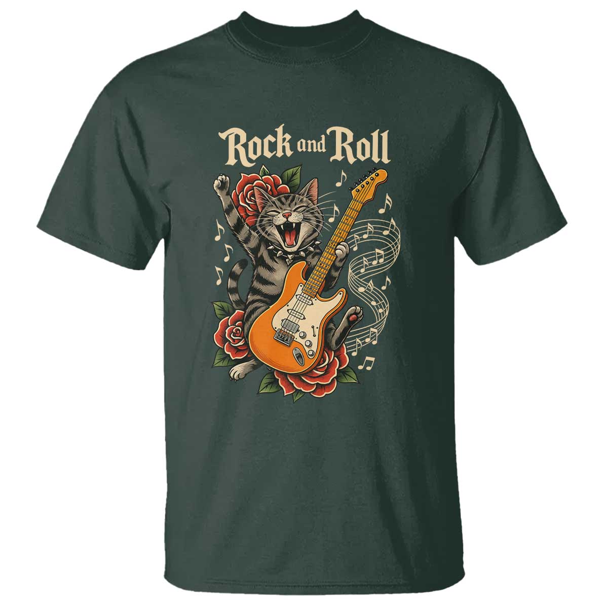 Funny Rock Star Cat Playing Electric Guitar T Shirt Music Lover - Wonder Print Shop