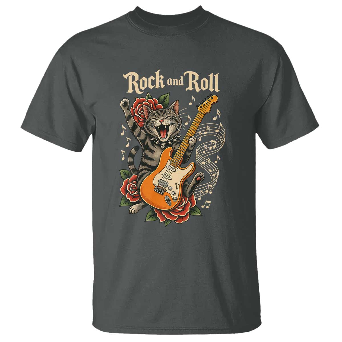 Funny Rock Star Cat Playing Electric Guitar T Shirt Music Lover - Wonder Print Shop