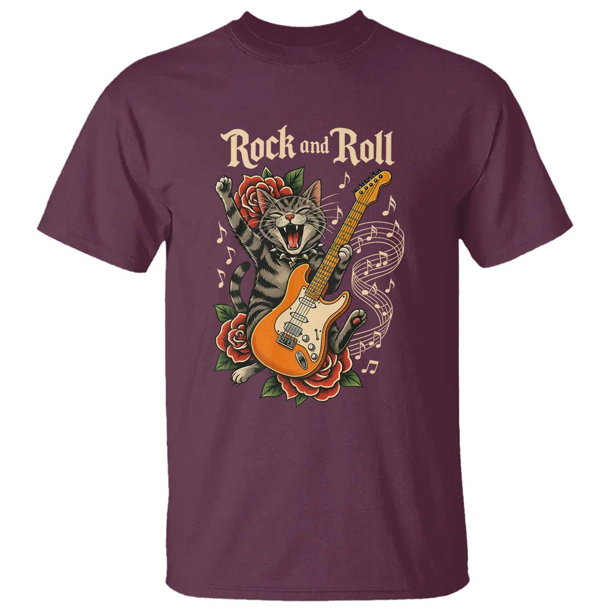 Funny Rock Star Cat Playing Electric Guitar T Shirt Music Lover - Wonder Print Shop