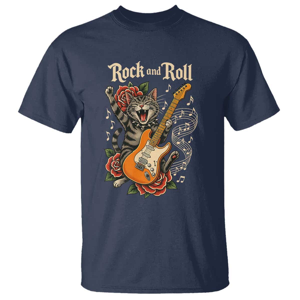 Funny Rock Star Cat Playing Electric Guitar T Shirt Music Lover - Wonder Print Shop