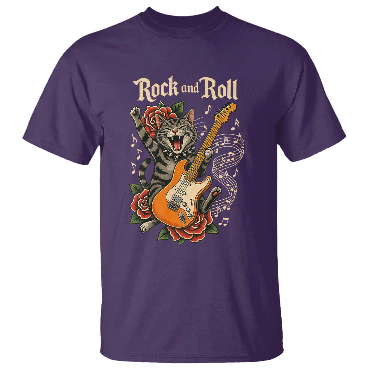 Funny Rock Star Cat Playing Electric Guitar T Shirt Music Lover - Wonder Print Shop