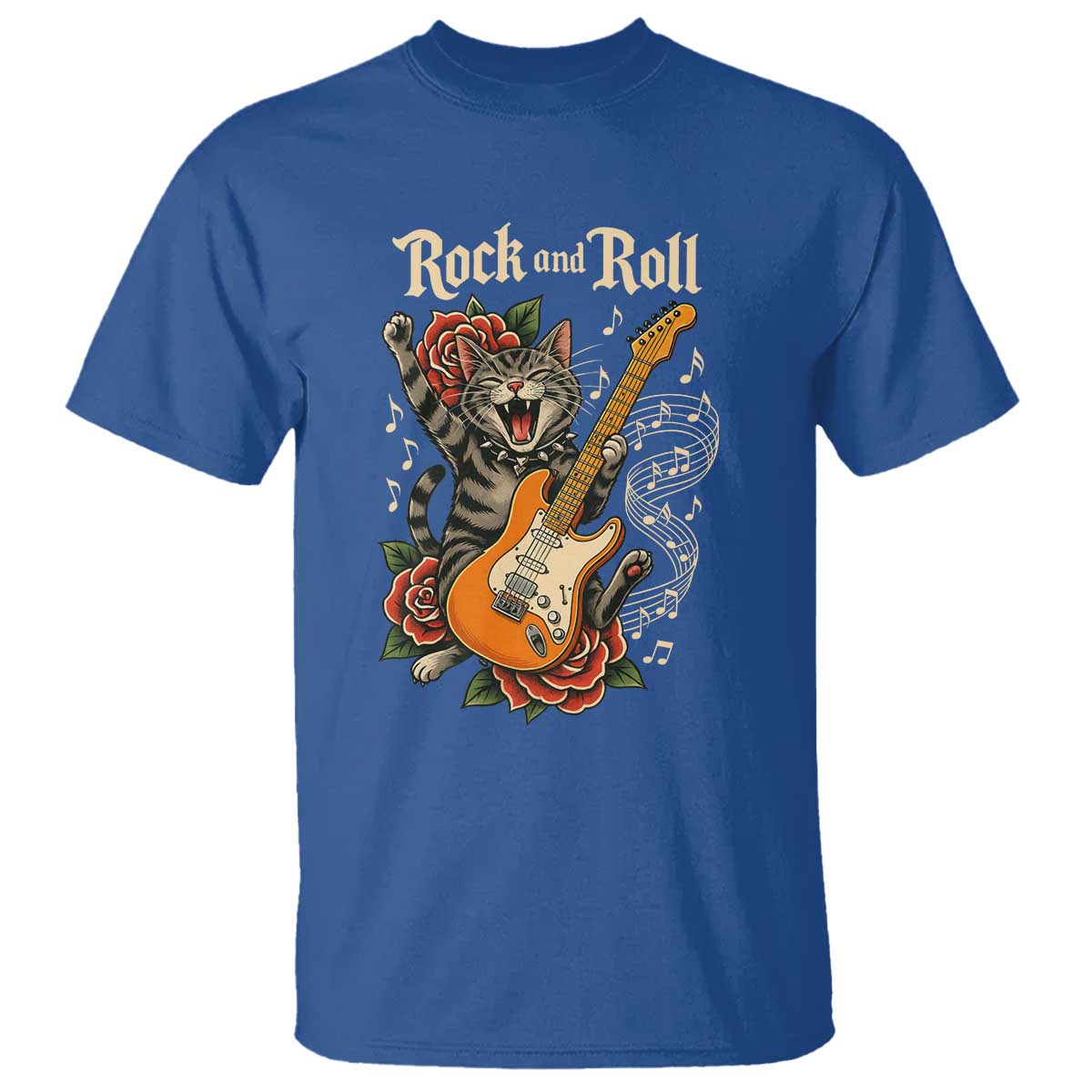 Funny Rock Star Cat Playing Electric Guitar T Shirt Music Lover - Wonder Print Shop
