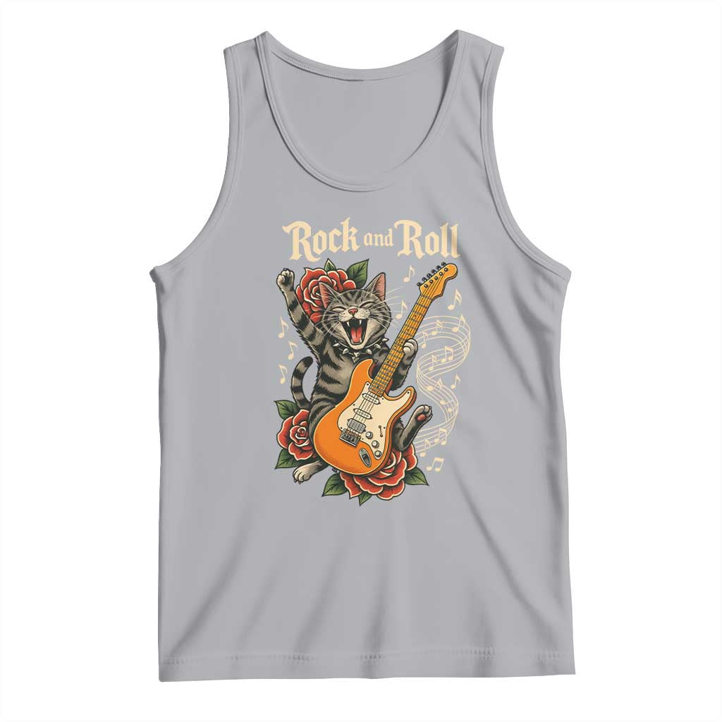 Funny Rock Star Cat Playing Electric Guitar Tank Top Music Lover - Wonder Print Shop