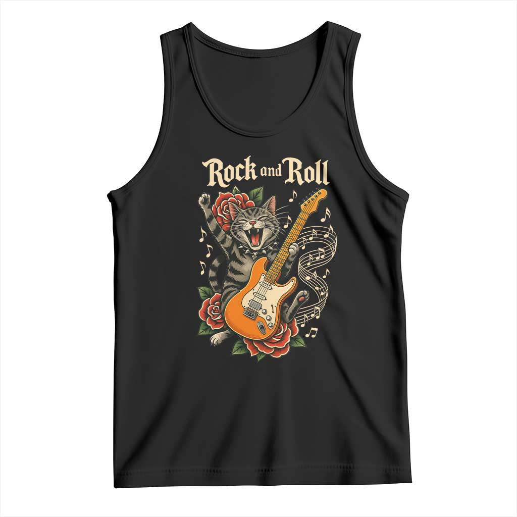 Funny Rock Star Cat Playing Electric Guitar Tank Top Music Lover - Wonder Print Shop