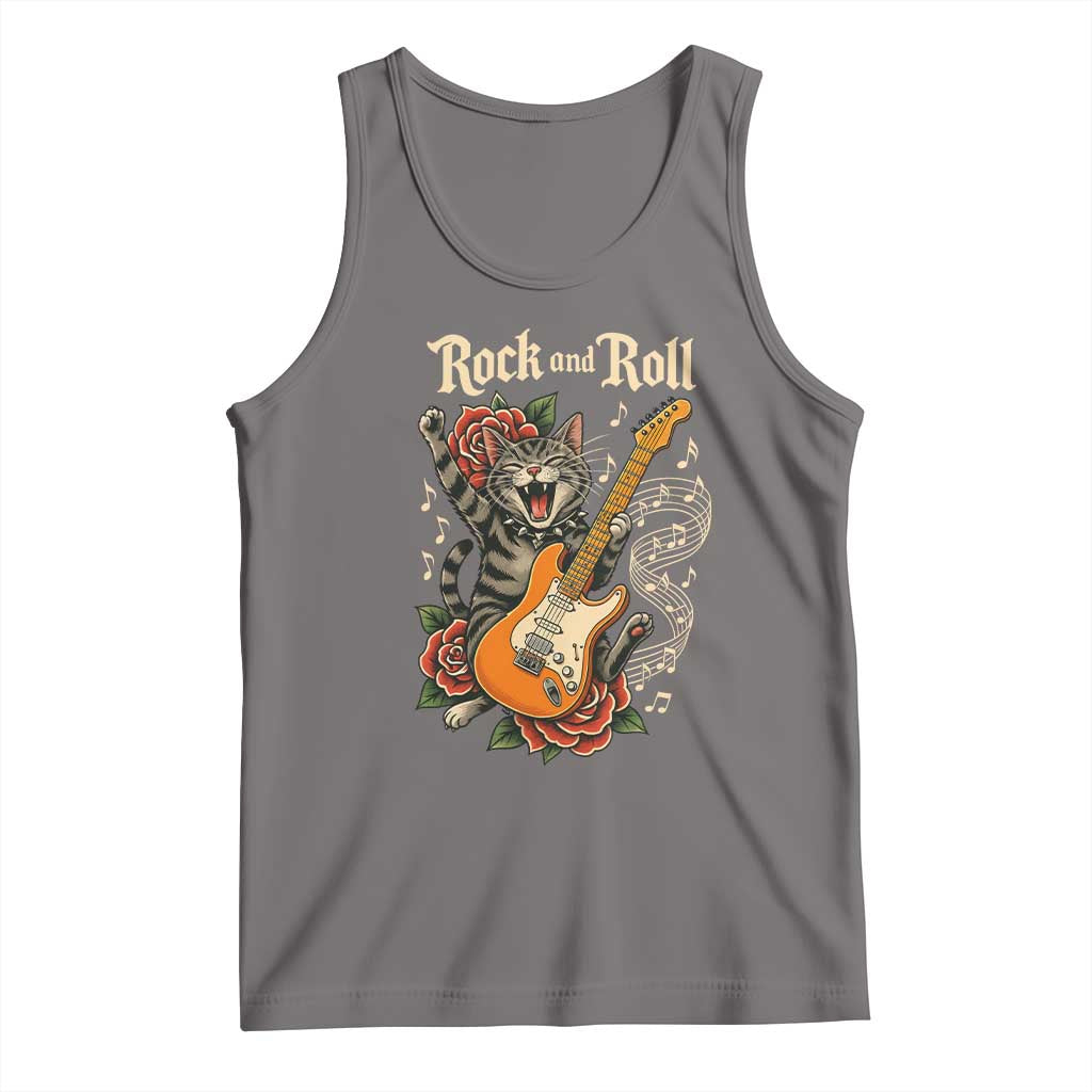 Funny Rock Star Cat Playing Electric Guitar Tank Top Music Lover - Wonder Print Shop