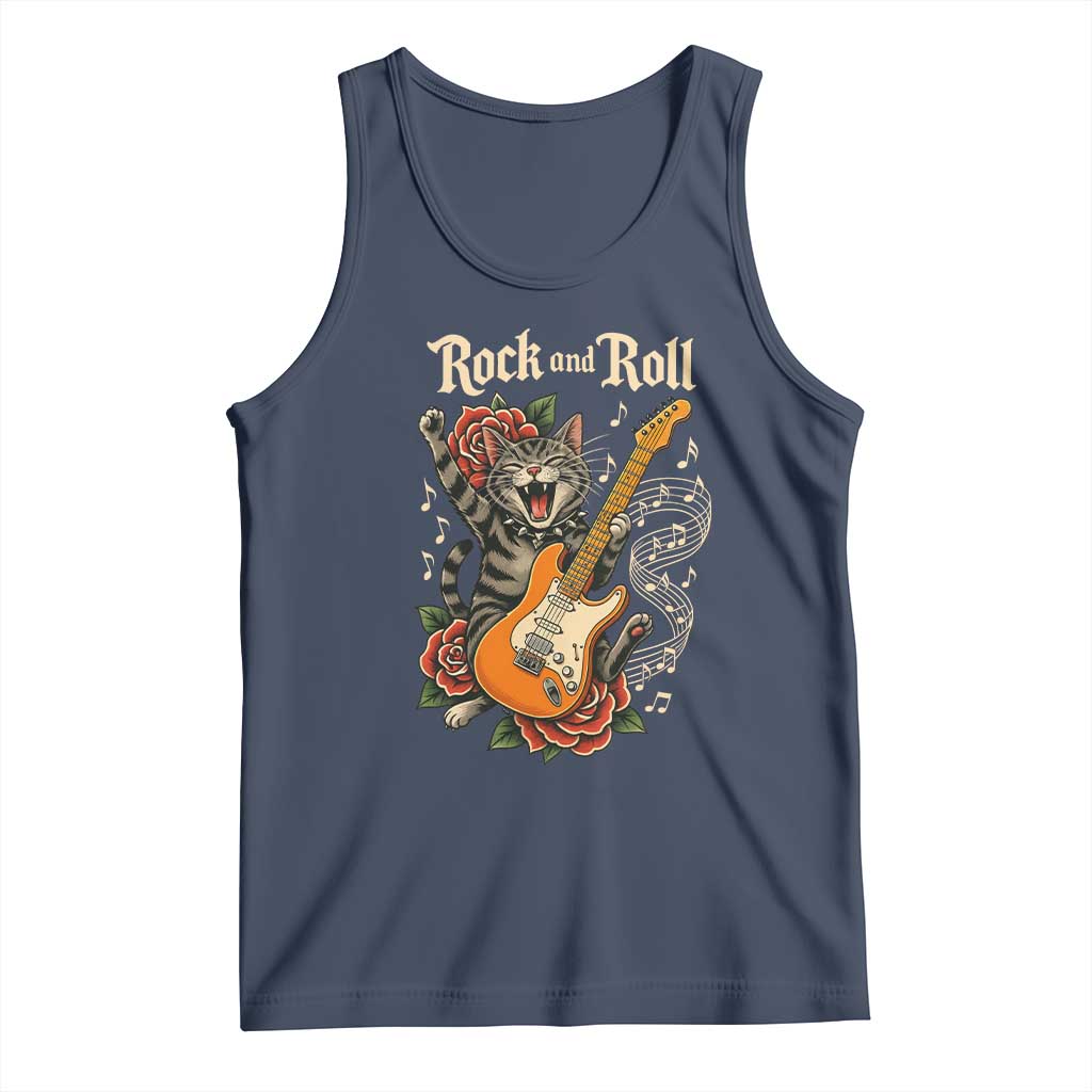 Funny Rock Star Cat Playing Electric Guitar Tank Top Music Lover - Wonder Print Shop