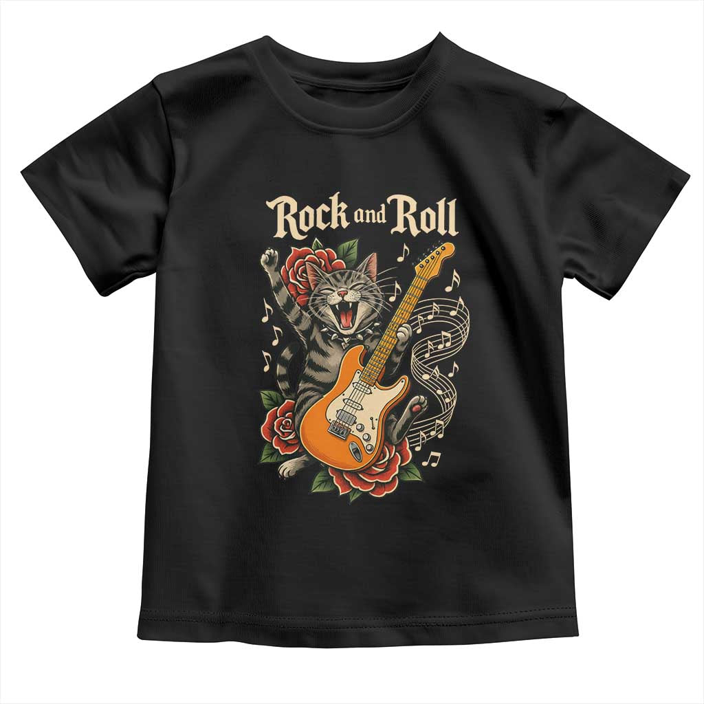 Funny Rock Star Cat Playing Electric Guitar Toddler T Shirt Music Lover - Wonder Print Shop