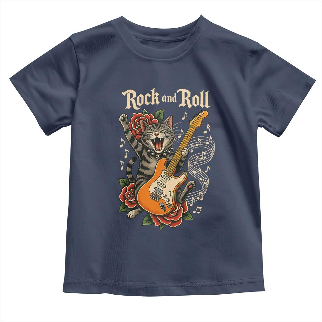 Funny Rock Star Cat Playing Electric Guitar Toddler T Shirt Music Lover - Wonder Print Shop