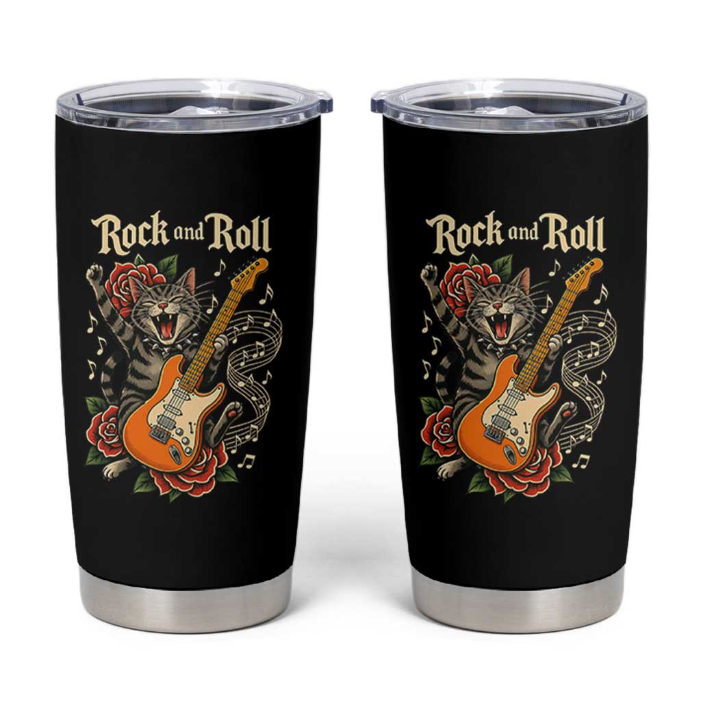 Funny Rock Star Cat Playing Electric Guitar Tumbler Cup Music Lover