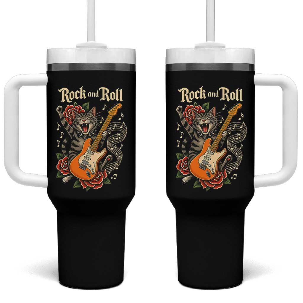 Funny Rock Star Cat Playing Electric Guitar Tumbler With Handle Music Lover