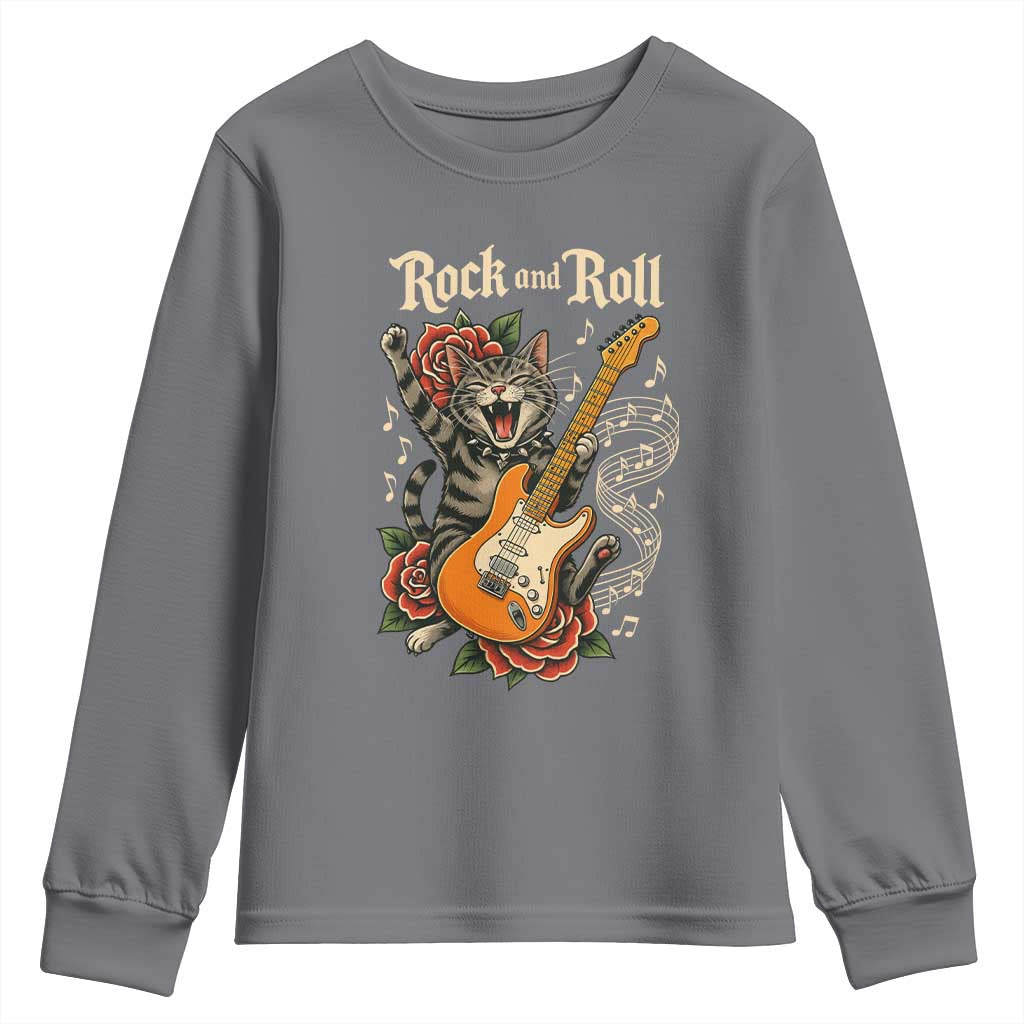 Funny Rock Star Cat Playing Electric Guitar Youth Sweatshirt Music Lover - Wonder Print Shop