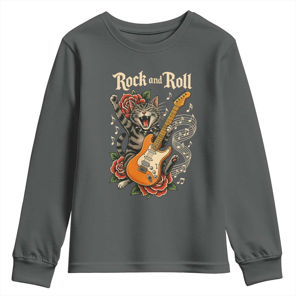 Funny Rock Star Cat Playing Electric Guitar Youth Sweatshirt Music Lover - Wonder Print Shop