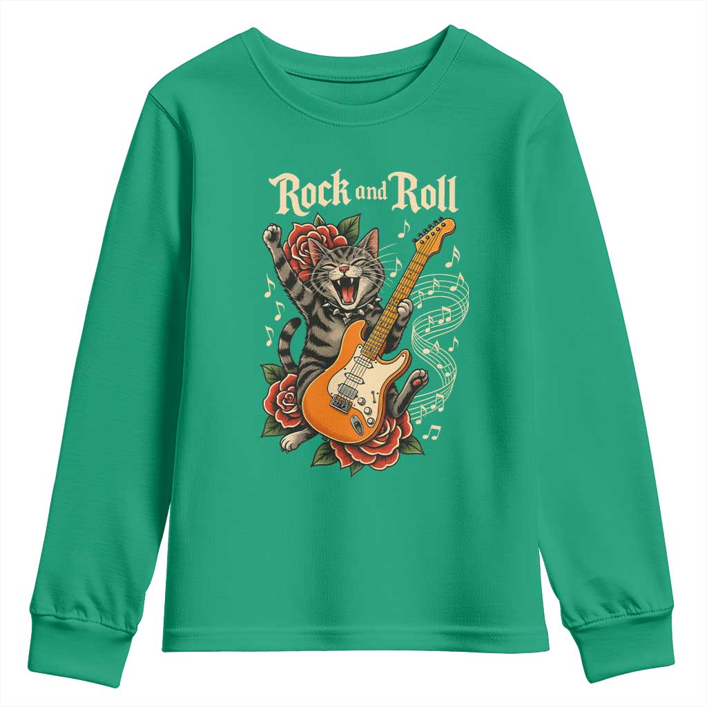 Funny Rock Star Cat Playing Electric Guitar Youth Sweatshirt Music Lover - Wonder Print Shop