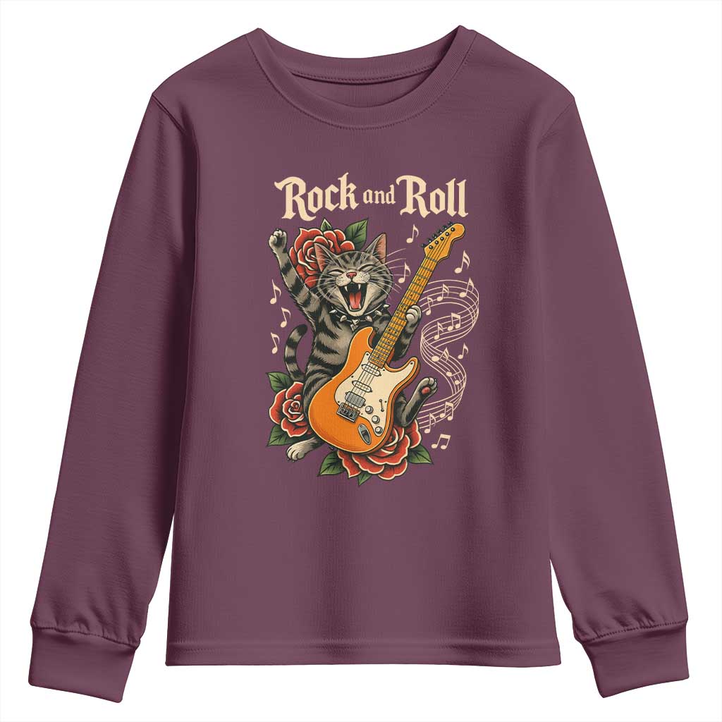Funny Rock Star Cat Playing Electric Guitar Youth Sweatshirt Music Lover - Wonder Print Shop